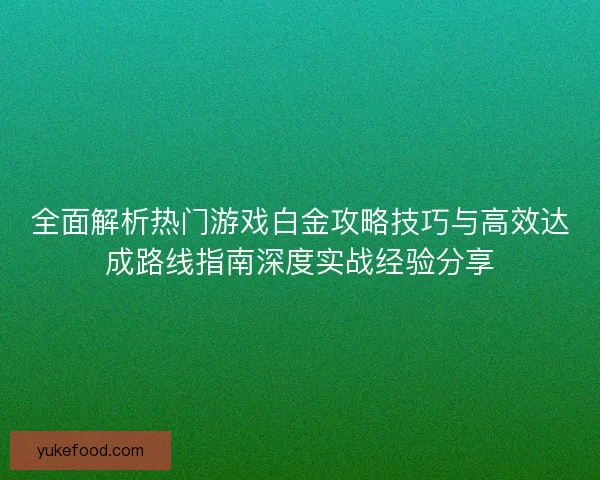 全面解析热门游戏白金攻略技巧与高效达成路线指南深度实战经验分享